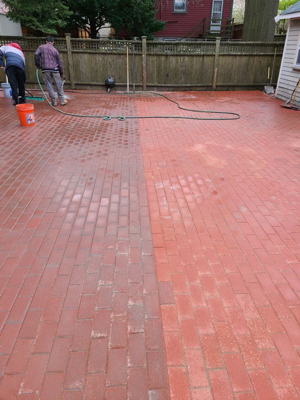 Finished brick-bordered patio and hardscape
