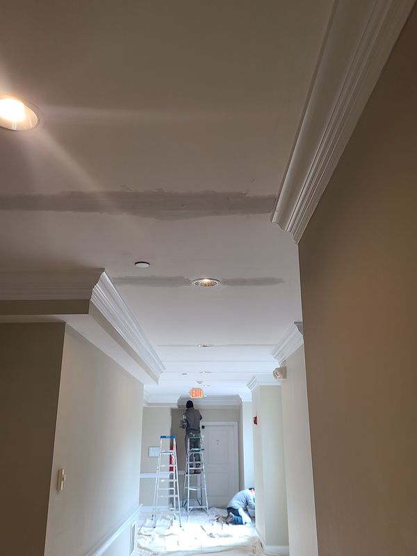 Finished interior hallway with crown moulding