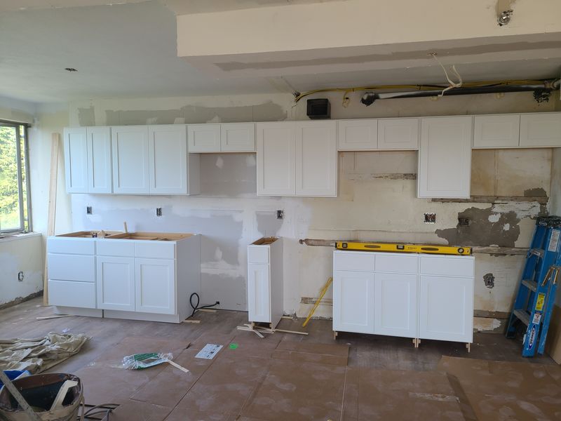 Kitchen cabinet installation in progress