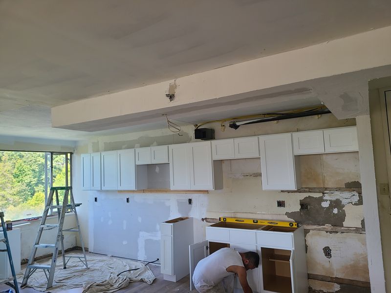 Kitchen cabinet installation in progress